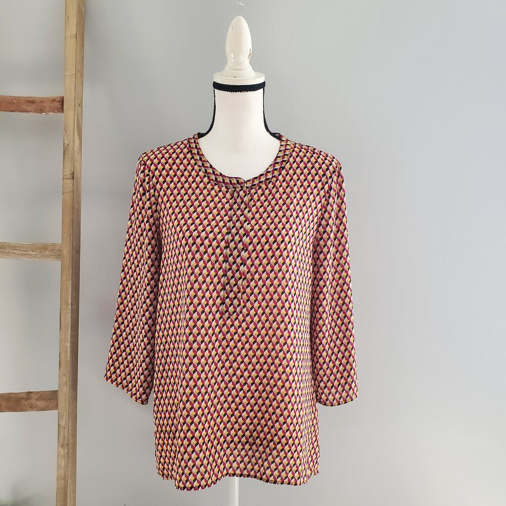 Express Factory Women's Geometric Print Pullover Sheer Top Size M
